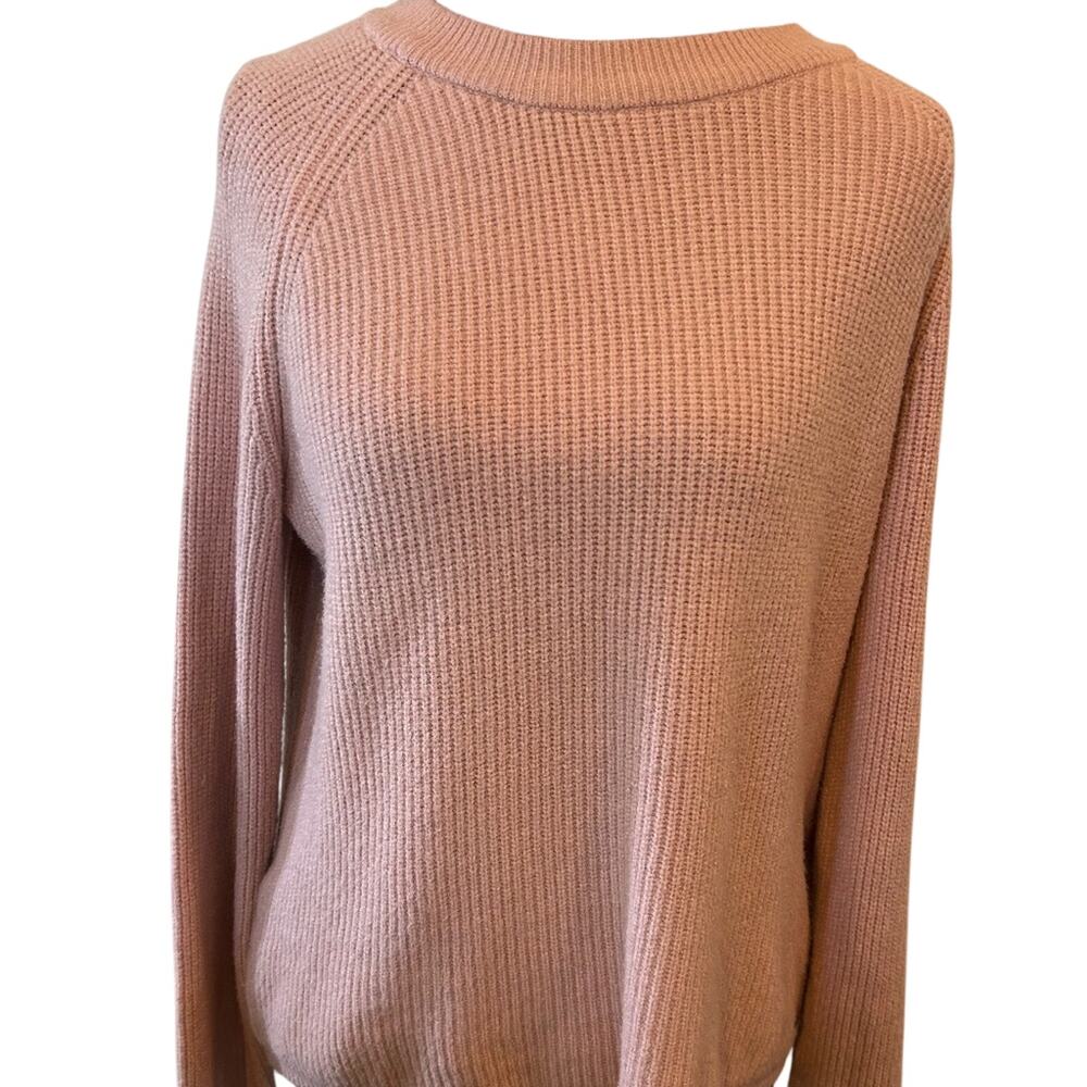 Tahari Blush Shaker Stitch Sweater with Crewneck and Raglan-style Sleeves Size L